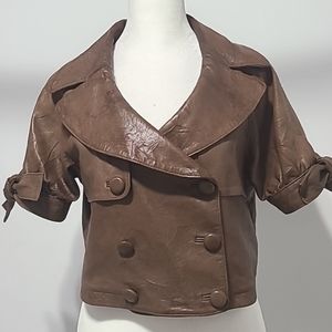 Bebe 100% leather short sleeve jacket brown chic coquette glam viral tiktok